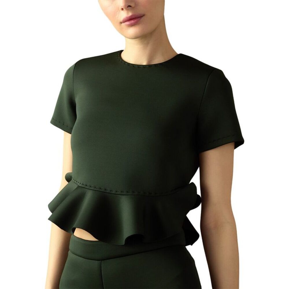 NWT Cynthia Rowley Dark Green Ruffle Top